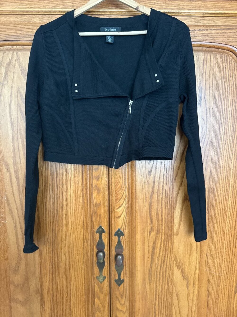 White House Black Market Black Cropped Asymmetrical Zip Jacket